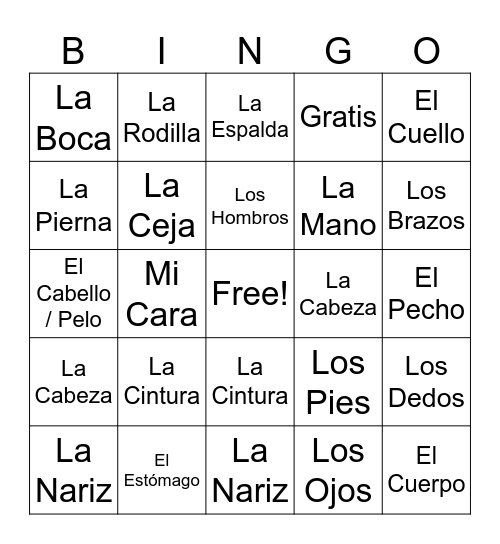 EL CUERPO Bingo Card