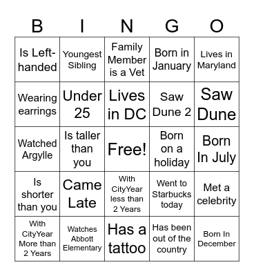 AmeriCorps Appreciation Game Day Bingo Card