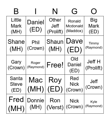 Customer Bingo Card