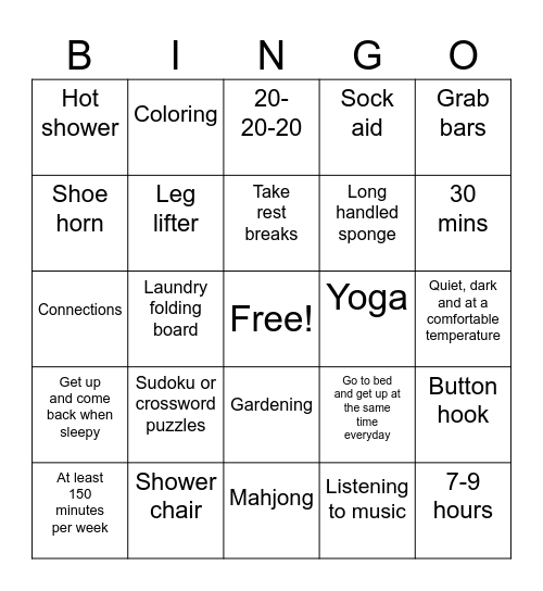 Wellness Bingo Card