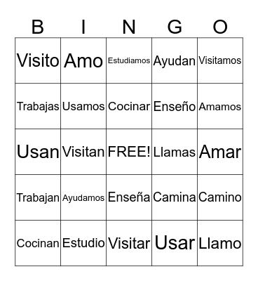-AR Verbs Bingo Card