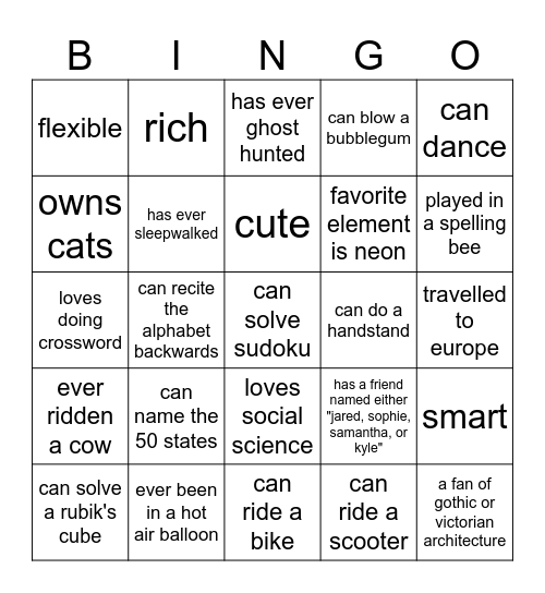 quade Bingo Card