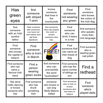 St. Patrick's Day - FIND SOMEONE WHO.. Bingo Card