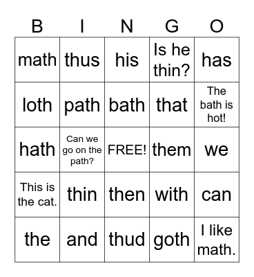 2nd grade Bingo Card