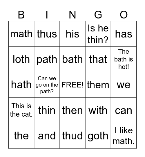 2nd grade Bingo Card