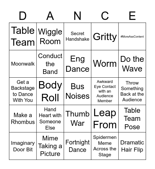 Dancer Bingo 2024!! Bingo Card