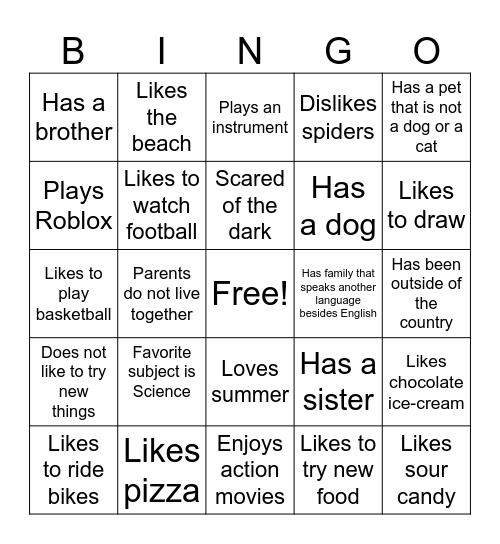 Small Talk Bingo Card