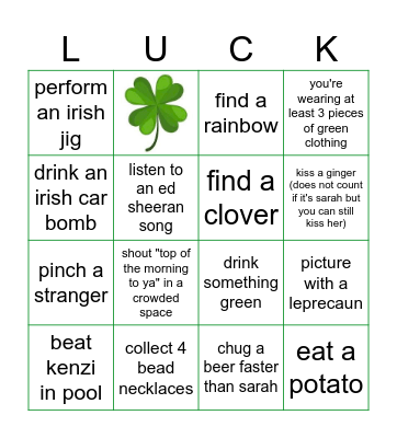 St Patty's Day Bingo Card