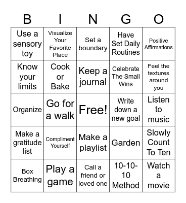 Coping Skills Bingo Card