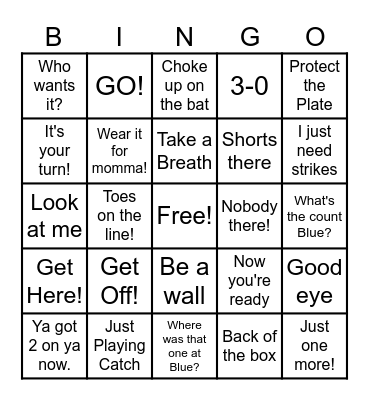 KSA Bombers baseball Bingo Card