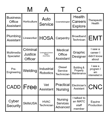 MATC Career Programs Bingo Card
