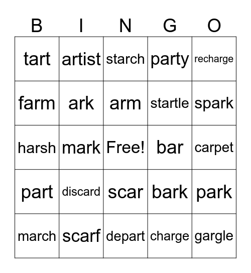 Lesson 77 Bingo Card