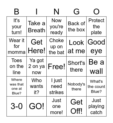 KSA Bomber Baseball Bingo Card