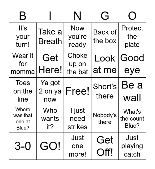 KSA Bomber Baseball Bingo Card