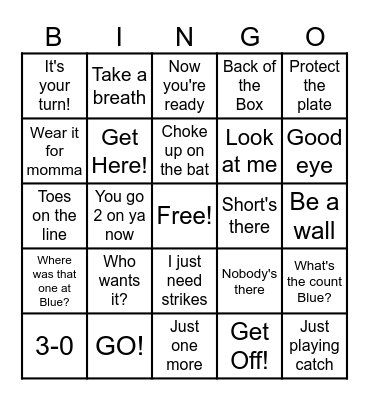 KSA Bomber Baseball Bingo Card