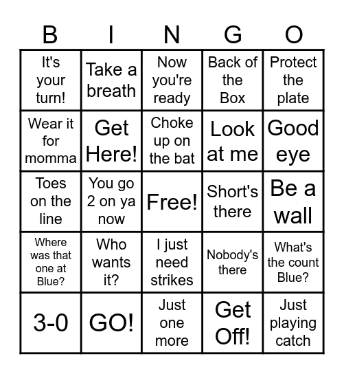 KSA Bomber Baseball Bingo Card