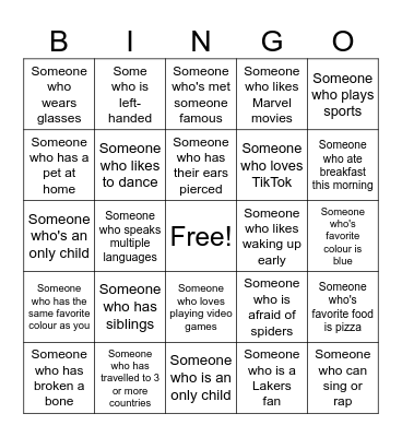 Ice Breaker Bingo Card