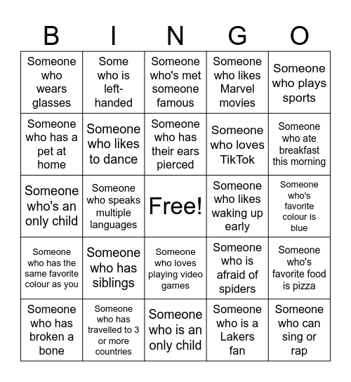 Ice Breaker Bingo Card