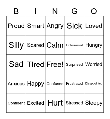 Feelings Bingo Card