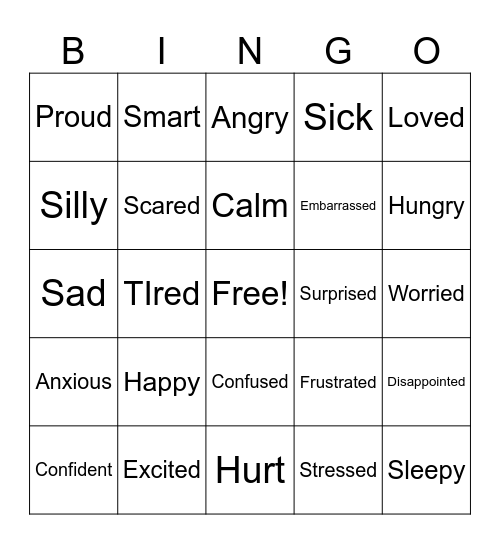 Feelings Bingo Card