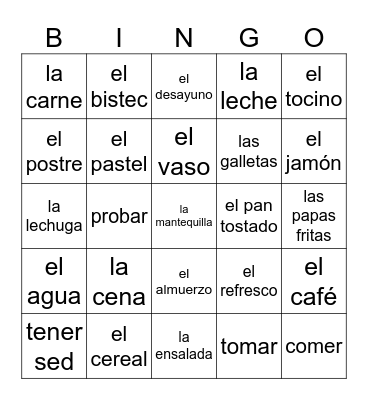 La comida Bingo Card