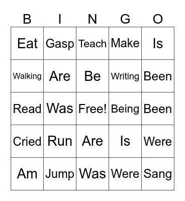 Verbs Bingo Card