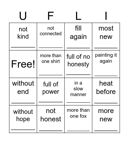Lesson 105 & 106 Bingo Card