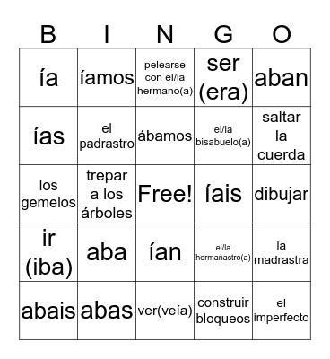 Extended Family Terms Bingo Card