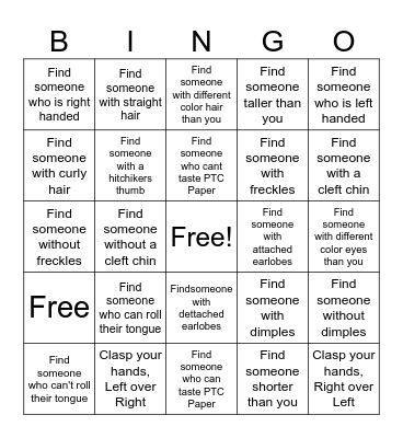 Inherited Traits Bingo Card