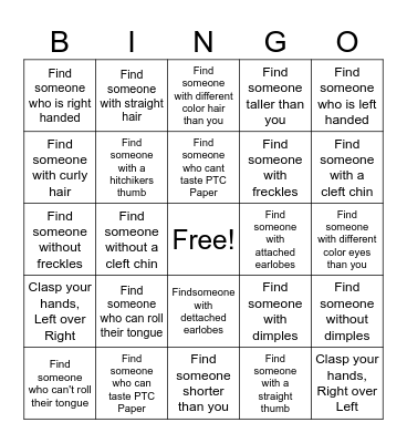 Inherited Traits Bingo Card