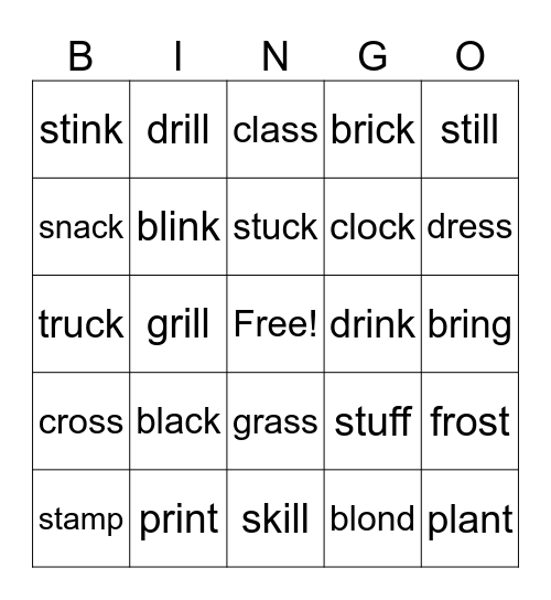 Regular word bingo Card