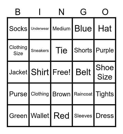 C6/V1 - La ropa y los colores Bingo Card