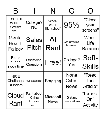 Tumelty Bingo Card Bingo Card