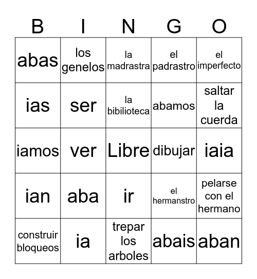 Spanish Bingo Card