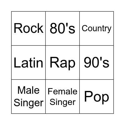 Musical Bingo Card