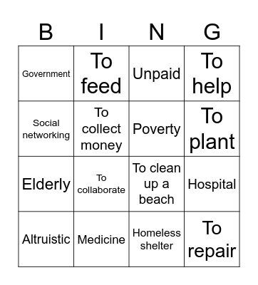 Volunteering Bingo Card