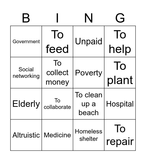 Volunteering Bingo Card