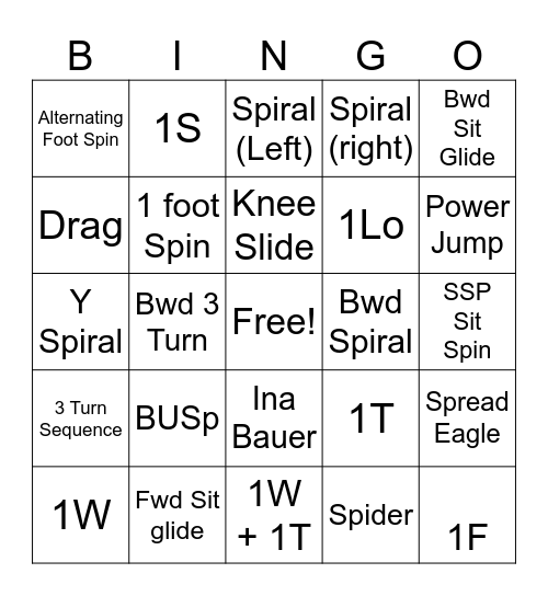 Skating Bingo 1 Bingo Card