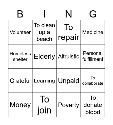 Volunteering Bingo Card