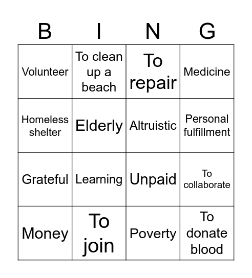 Volunteering Bingo Card