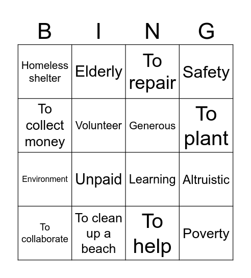 Volunteering Bingo Card