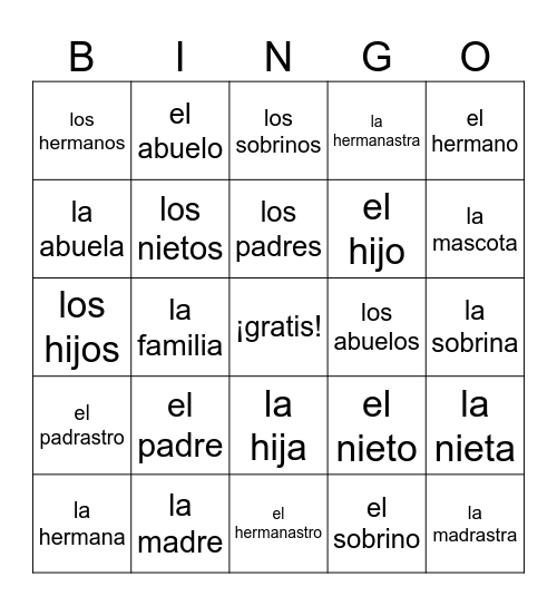 La familia Bingo Card