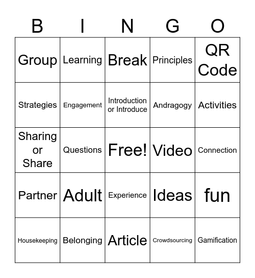 Adult Learning Strategies Bingo Card