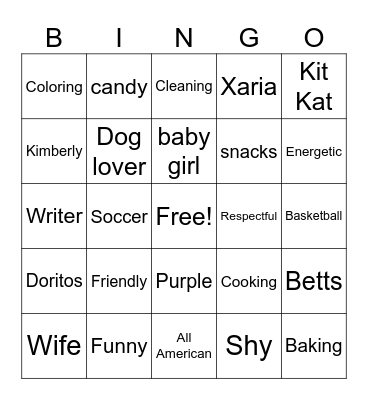 Kimberly BINGO! Bingo Card