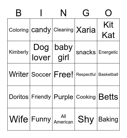 Kimberly BINGO! Bingo Card