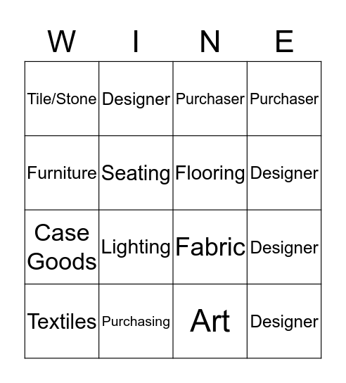 WINE BY DESIGN!!! Bingo Card