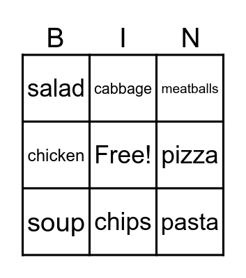 BUGS 2 Food Bingo Card