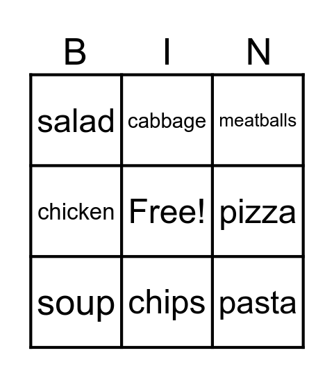 BUGS 2 Food Bingo Card
