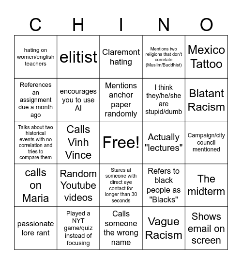 DP Bingo Card