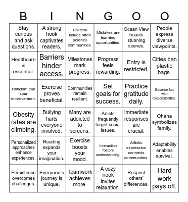 Vocabulary BINGO Card